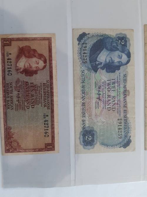 TW de Jongh Set of R1, R2, R5 and R10 South African Banknotes
